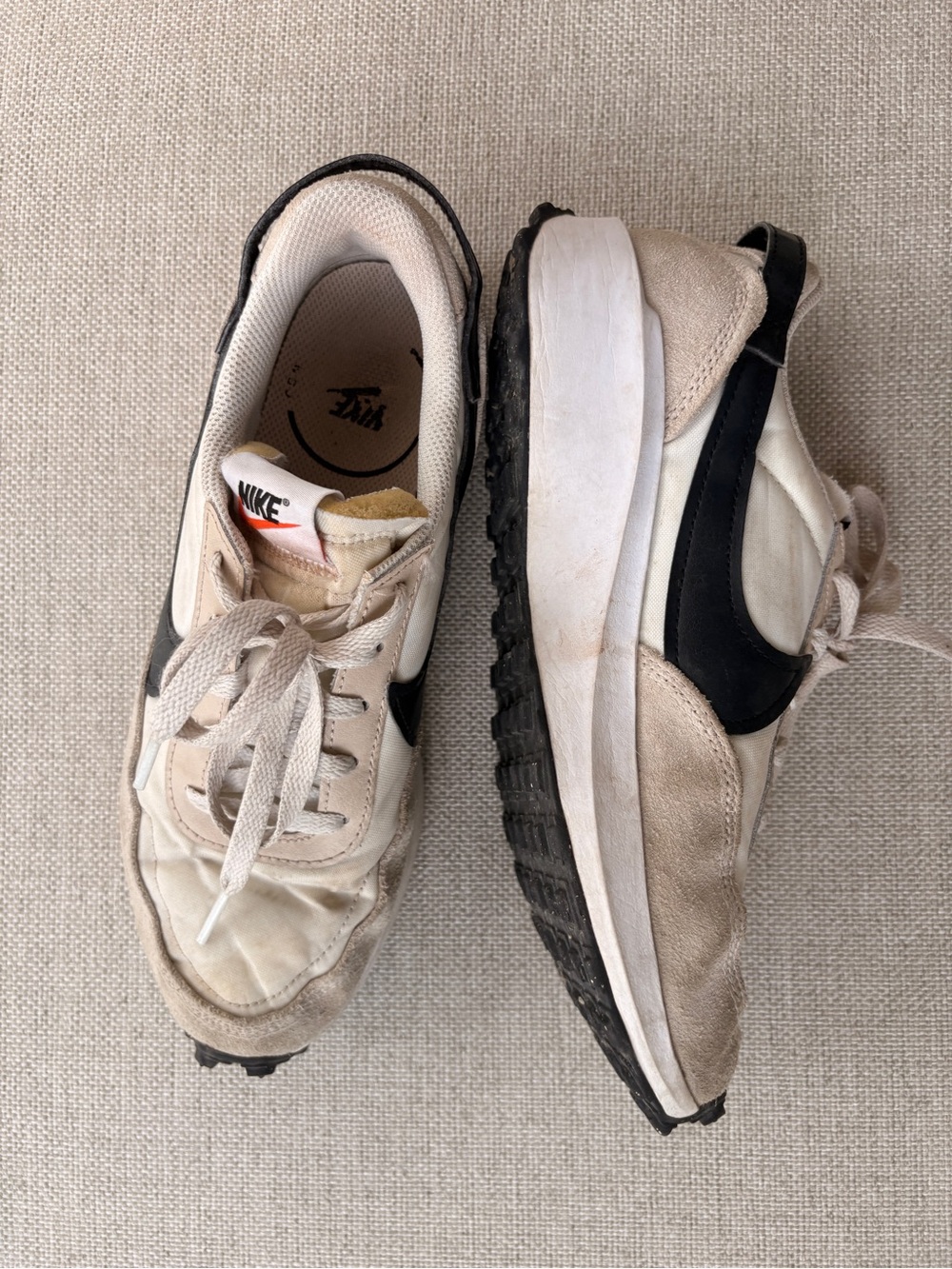 Nike Women's Cream and Black Waffle Debut Runner Sneakers